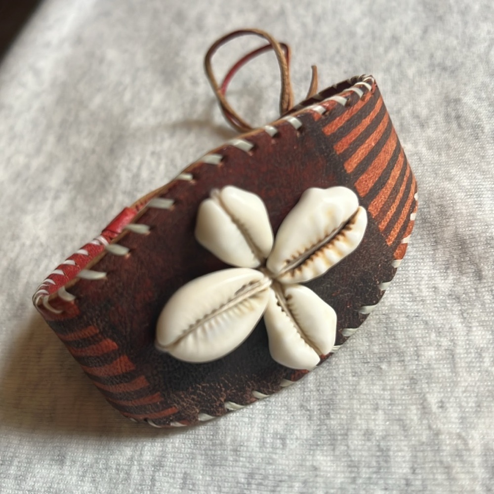 Unisex Nigerian Leather & Cowry Bracelet with adjustable closure